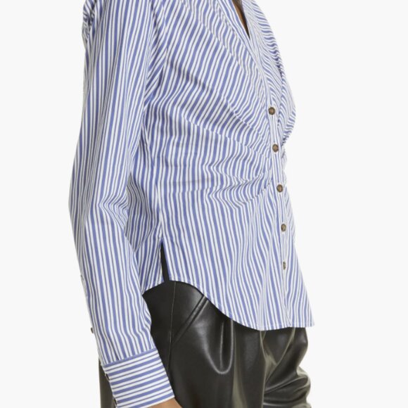 Veronica Beard Joelle Gathered Stripe Button-Front Top in Classic Blue - NWT! - Picture 3 of 11
